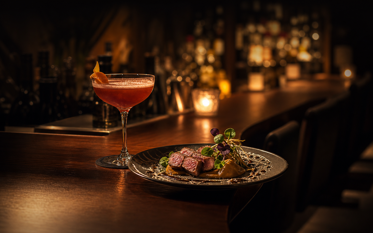 天真爛漫の飲食ブランドをイメージしたバーと料理の写真